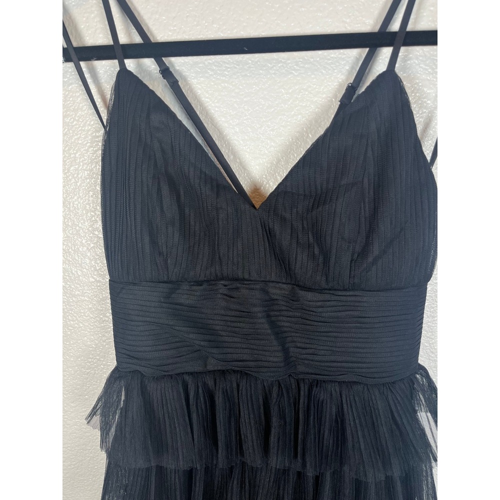 NWT Lulus Radiant Event Black Mesh Tiered Pleated Backless Maxi Dress Medium - Picture 6 of 8